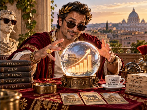 Guru davanti a una sfera di cristallo, metafora delle decisioni di marketing basate sulle intuizioni invece che sui dati